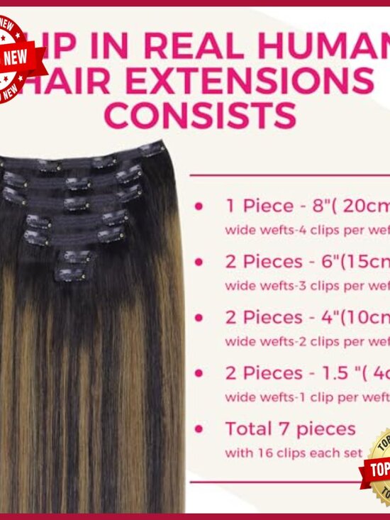 120g 7pc Clip-In Human Hair Extensions 18 Inch Straight Soft